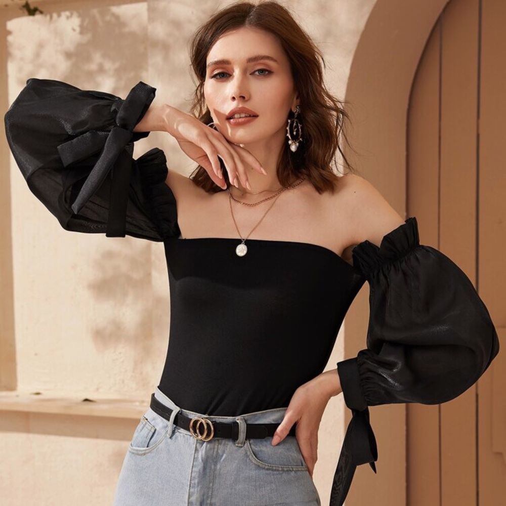 Off shoulder bishop sleeve body suit